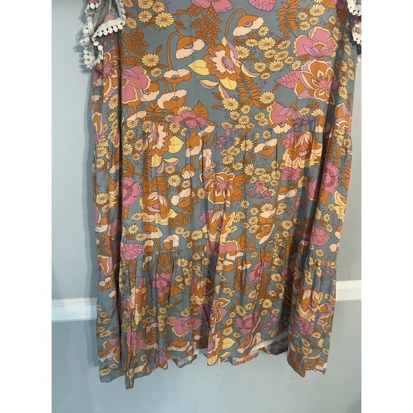 THML‎ Tiered Fall Floral Orange Pink Ruffle BoHo Tiered Flutter Sleeves Size XL - Picture 4 of 6